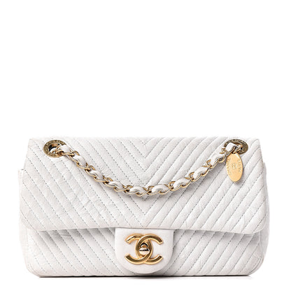 Chanel Calfskin Surpique Chevron Small Flap White 1 of 34