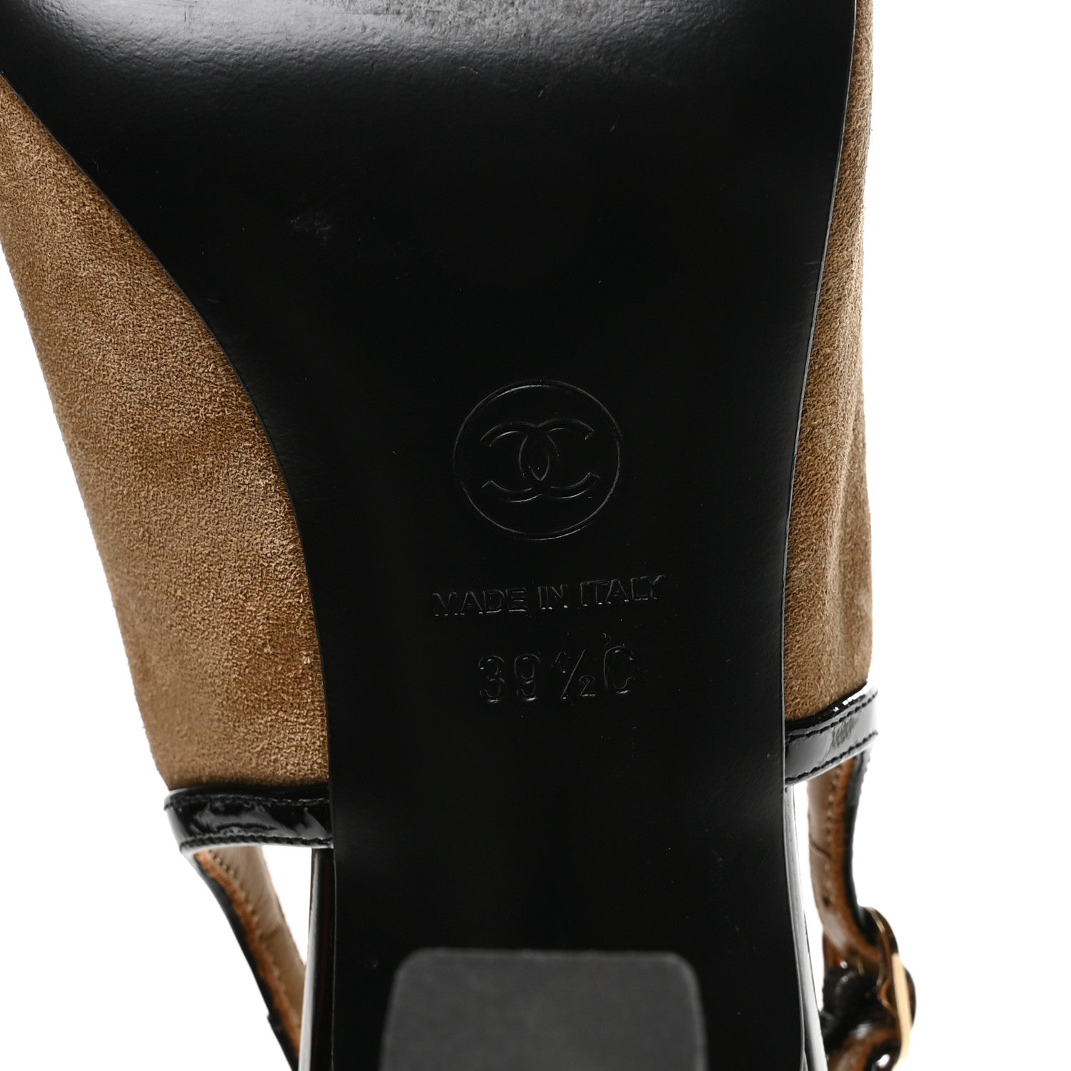 Chanel Suede Calfskin Patent Calfskin Slingback Sandals 39.5 Beige Black 7 of 9