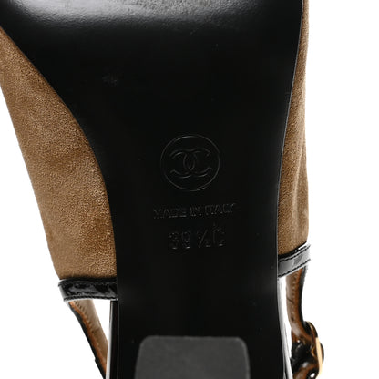 Chanel Suede Calfskin Patent Calfskin Slingback Sandals 39.5 Beige Black 7 of 9