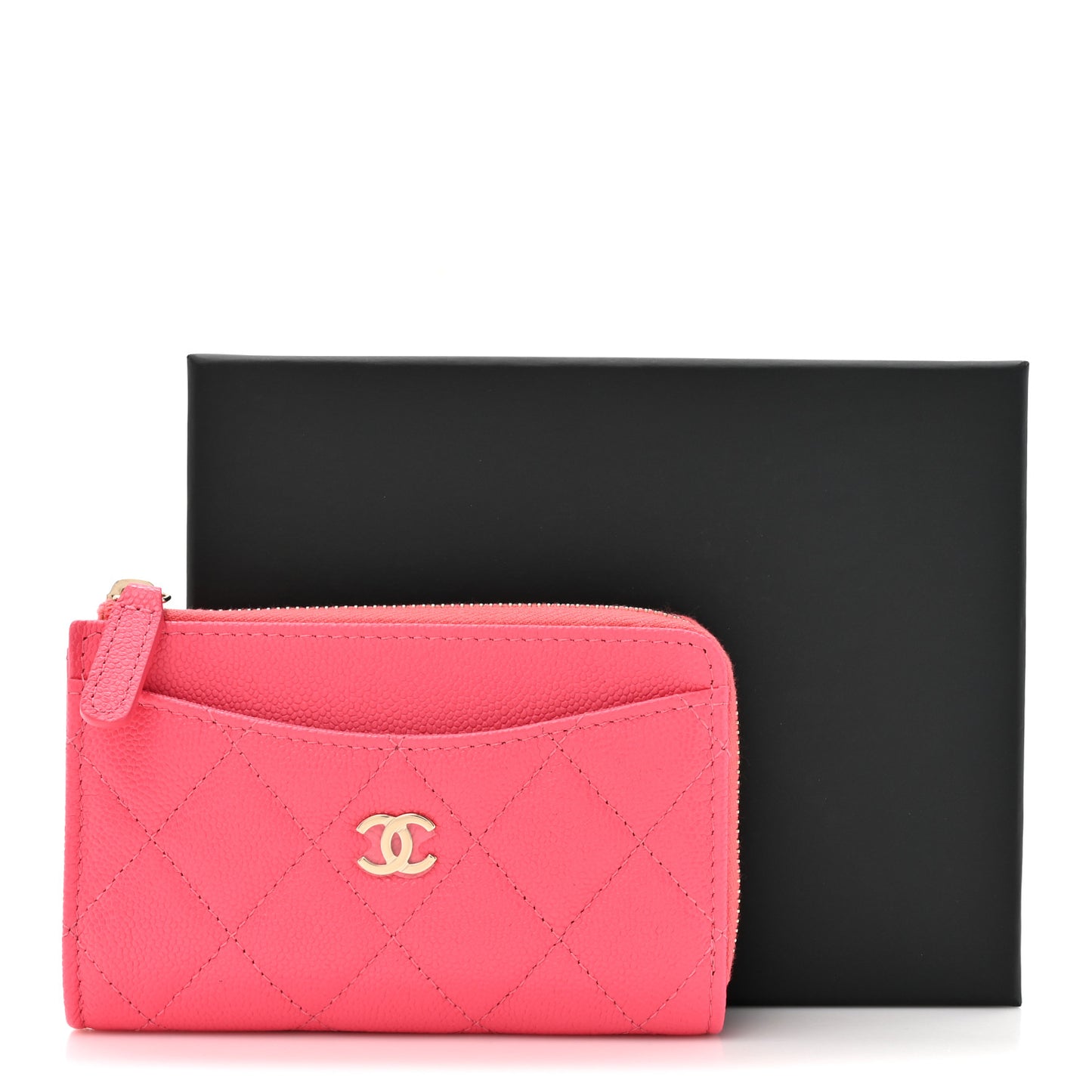Caviar Quilted CC Zip Around Card Holder Pink