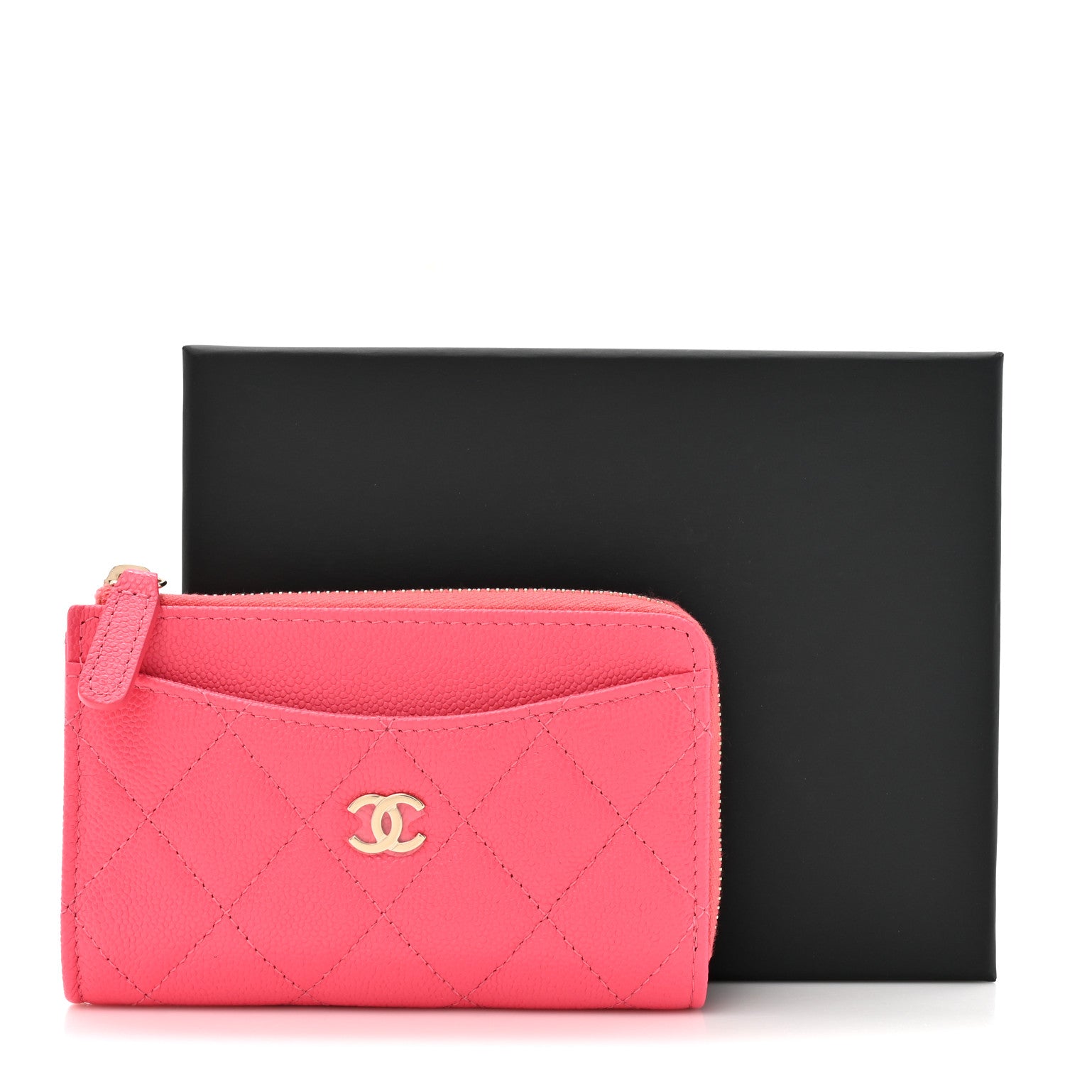 Chanel Caviar Quilted CC Zip Around Card Holder Pink 9 of 9