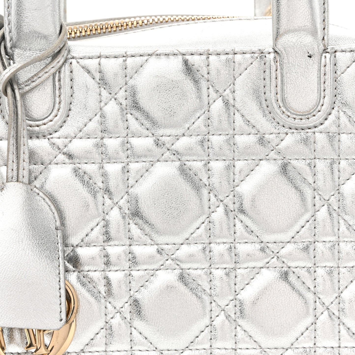 Metallic Lambskin Cannage Lily Tote Silver