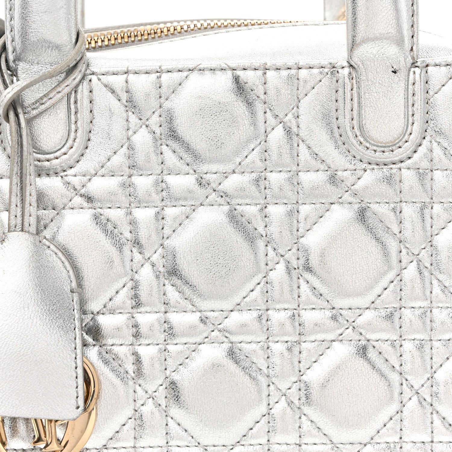 Christian Dior Metallic Lambskin Cannage Lily Tote Silver 7 of 9