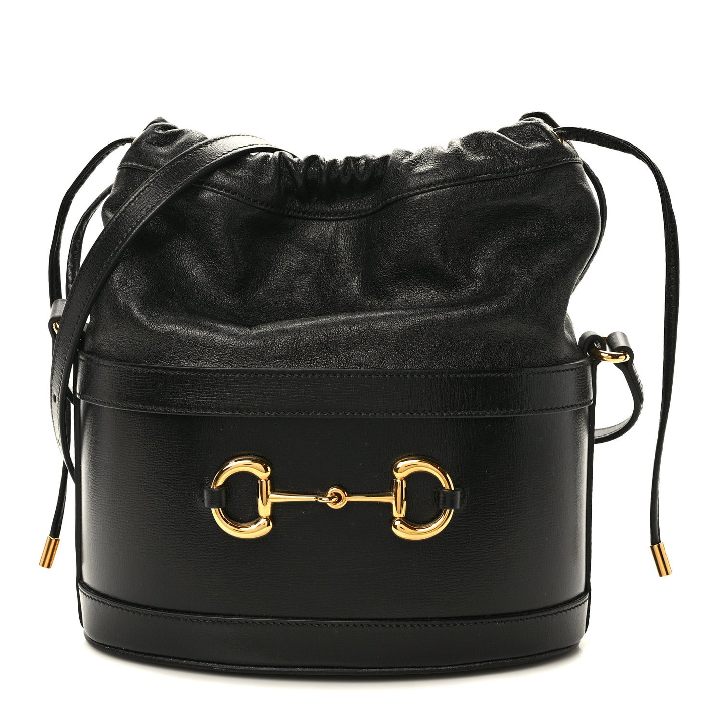 Azalea Sakai Calfskin Horsebit 1955 Drawstring Bucket Bag Black