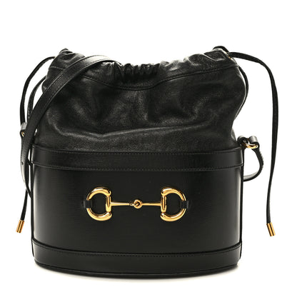 Gucci Azalea Sakai Calfskin Horsebit 1955 Drawstring Bucket Bag Black 1 of 9