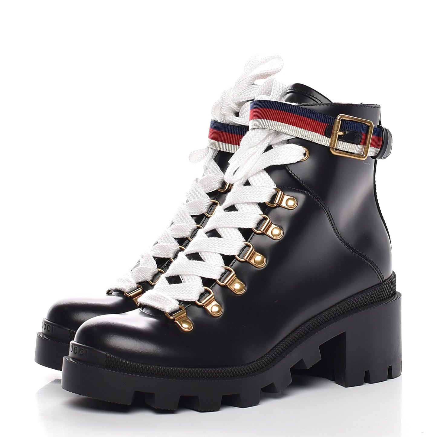Calfskin Sylvie Web Lace Up Combat Boots 36 Black