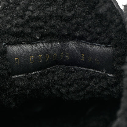 Chanel Lambskin Shearling Canvas CC Lace Up Boots 39.5 Black Gold 8 of 9