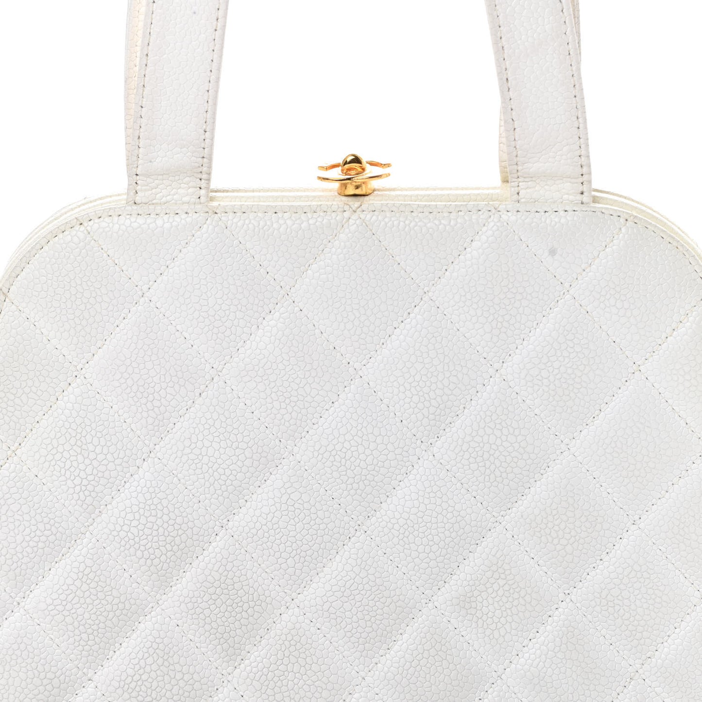 Caviar Quilted Kisslock Frame Bag White