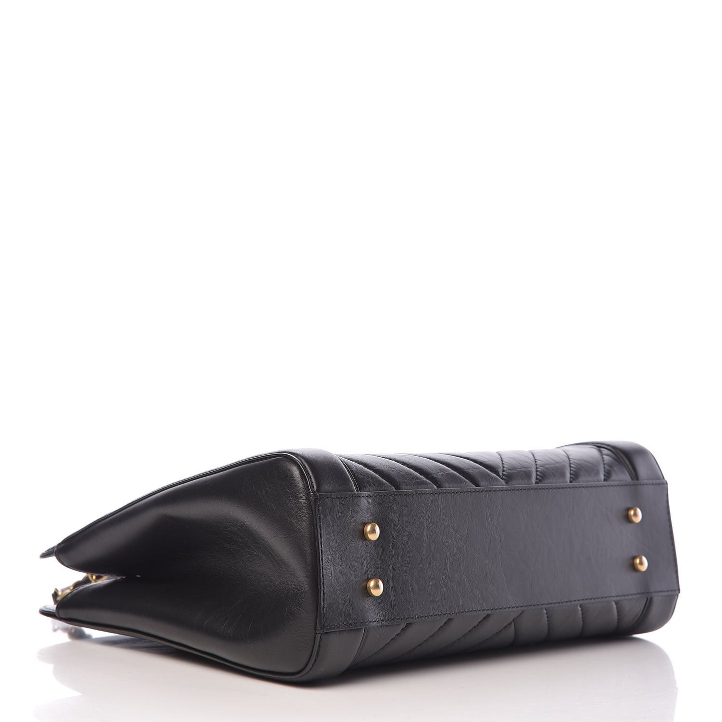 Aged Calfskin Chevron Quilted Large Shopping Tote Black