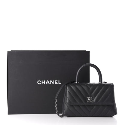 Chanel Caviar Chevron Quilted Mini Coco Handle Flap Dark Grey 12 of 12