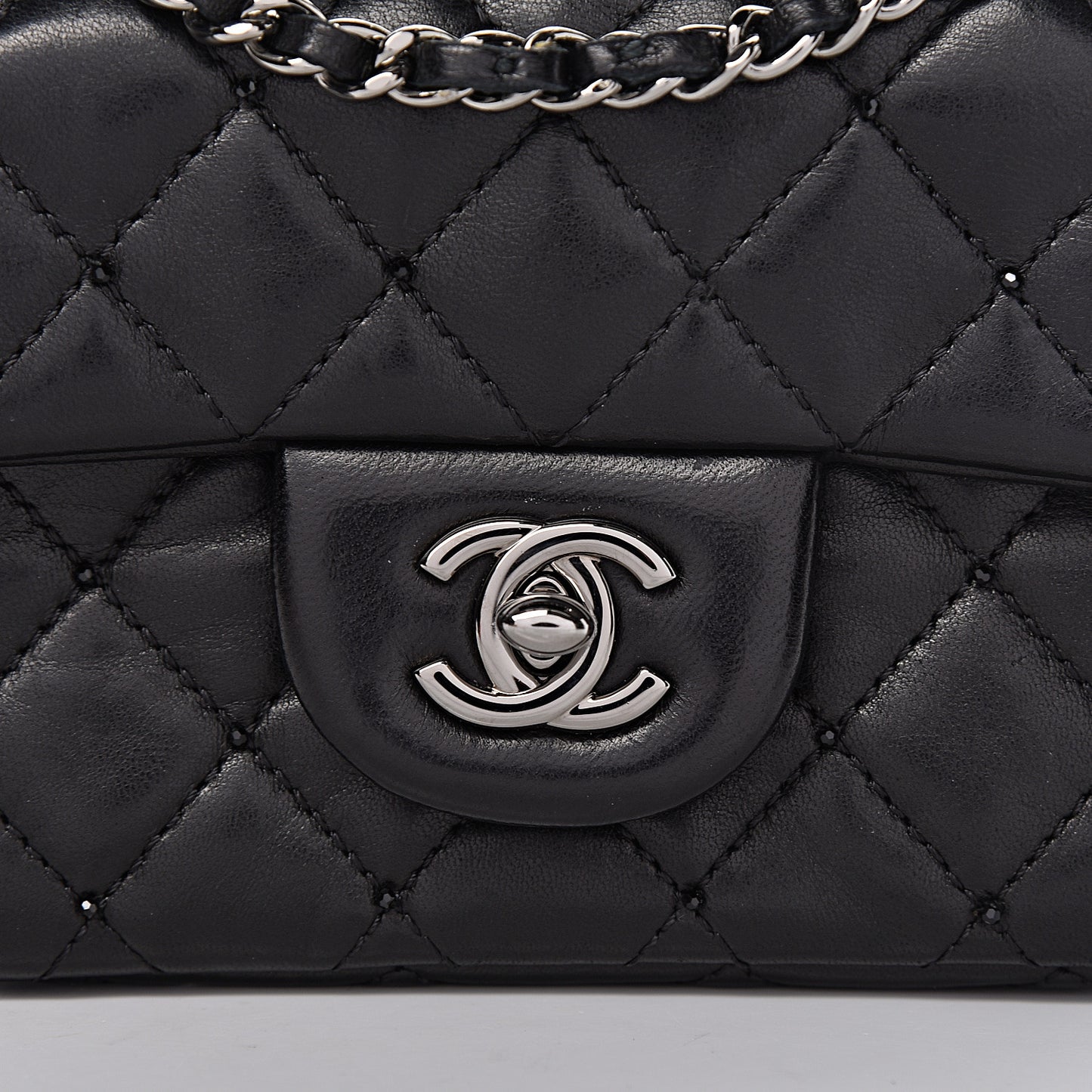 Lambskin Beaded Quilted Extra Mini Square Flap Black