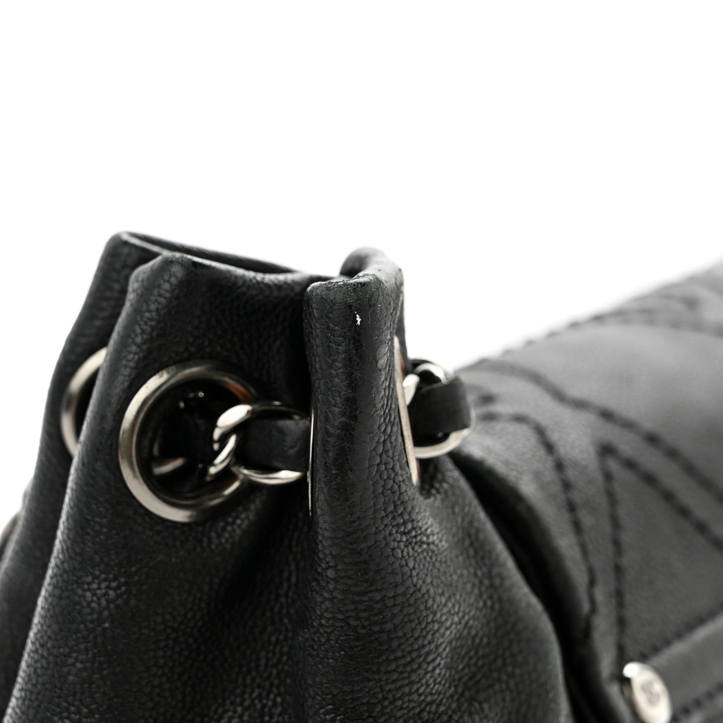 Calfskin Diamond Stitch Accordion Flap Black