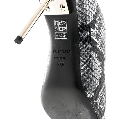 Balenciaga Kidskin Snake Effect Knife Pointy Toe Mule Pumps 37.5 Silver 8 of 12