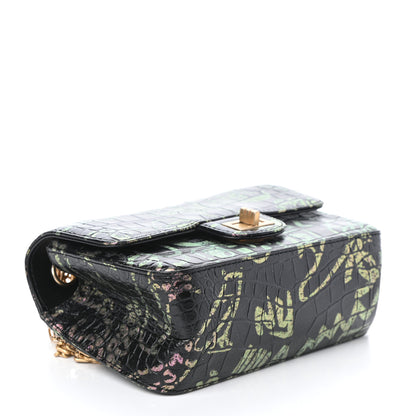 Chanel Calfskin Crocodile Embossed Graffiti 2.55 Mini Cocodile Reissue Flap Black Pink 4 of 10