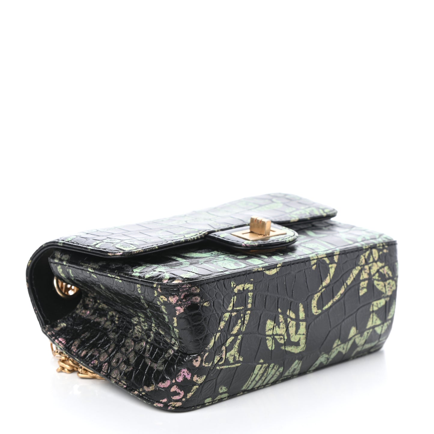 Calfskin Crocodile Embossed Graffiti 2.55 Mini Cocodile Reissue Flap Black Pink