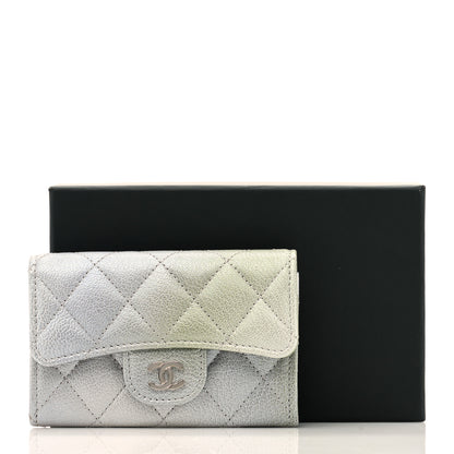 Chanel Metallic Goatskin Quilted Ombre Flap Card Holder Wallet Grey Green 8 of 8