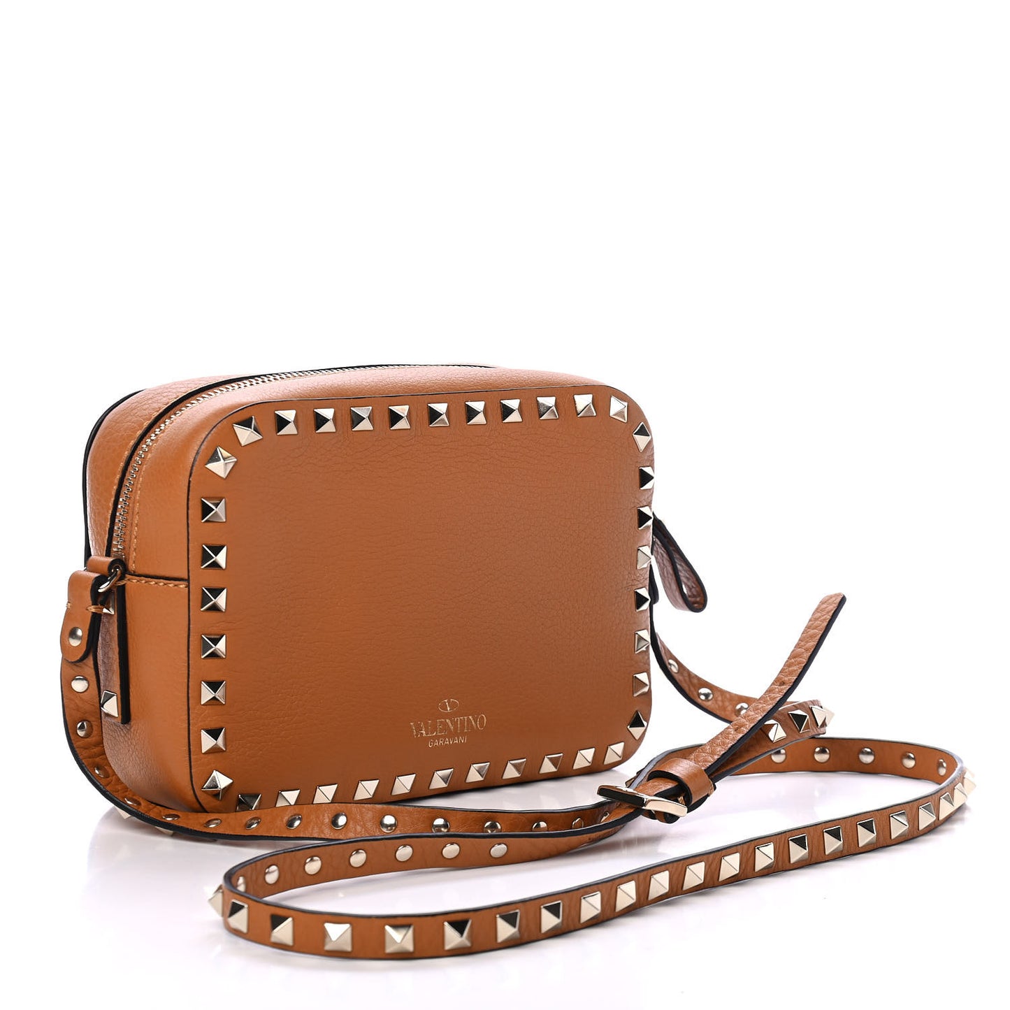 Calfskin Rockstud Camera Crossbody Bag Tan