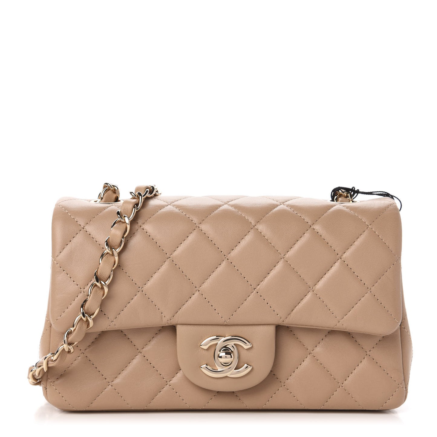 Lambskin Quilted Mini Rectangular Flap Dark Beige