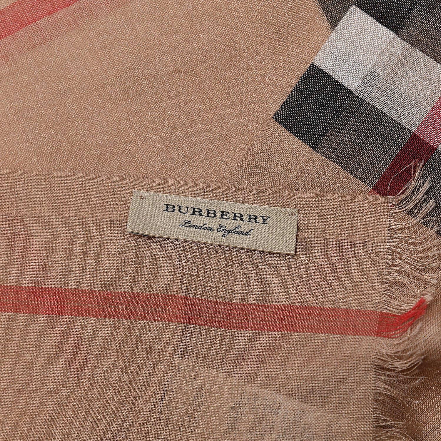 Burberry Wool Silk House Check Lightweight Scarf Camel 5 of 5