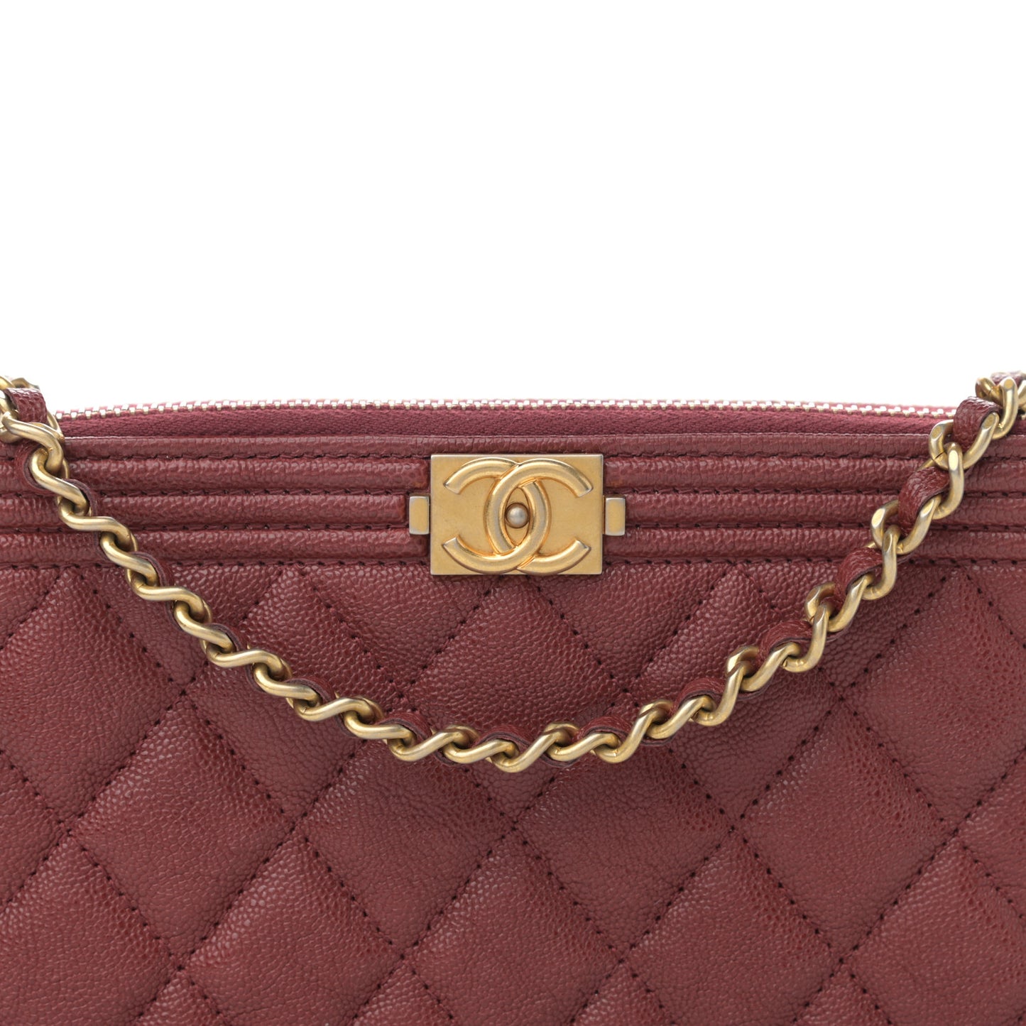 Caviar Quilted Small Boy Clutch With Chain Burgundy