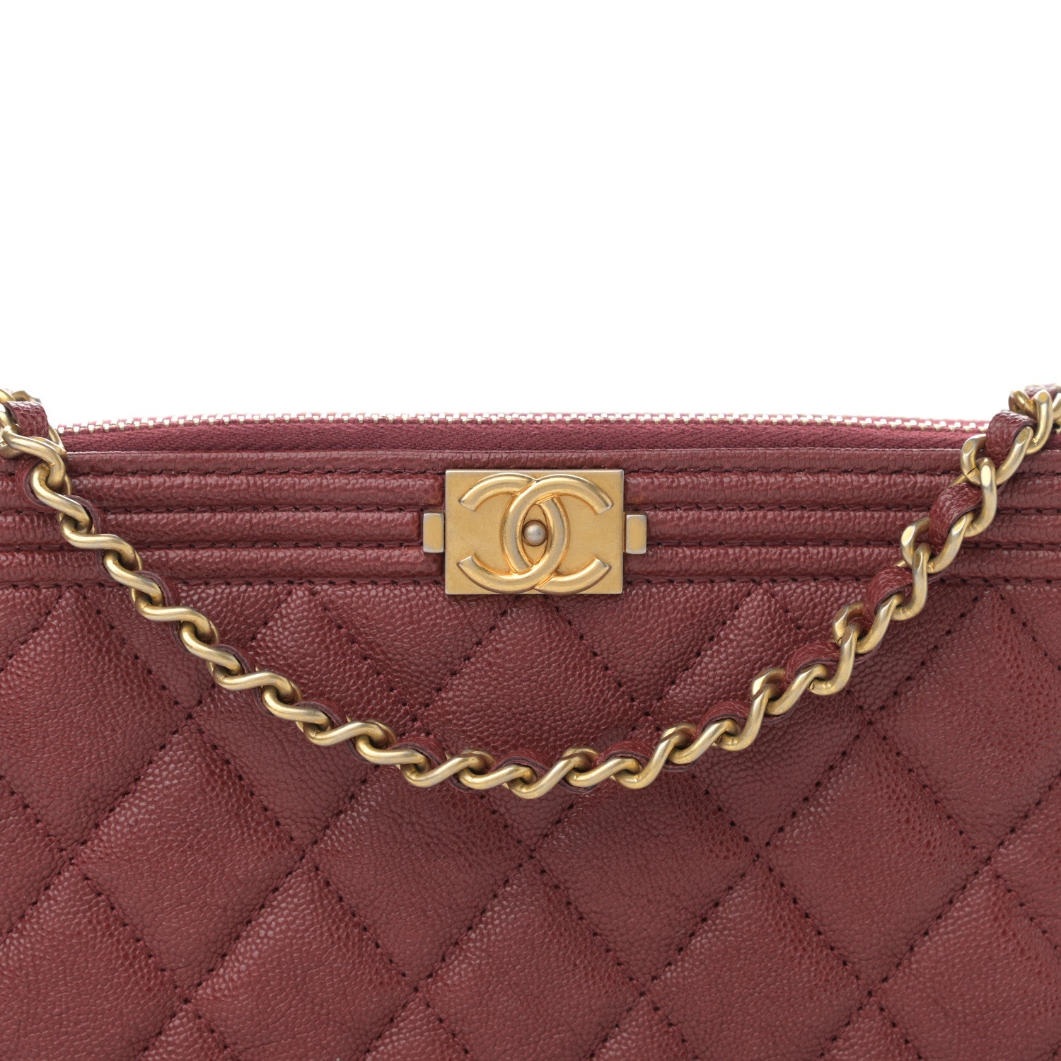 Chanel Caviar Quilted Small Boy Clutch With Chain Burgundy 10 of 13