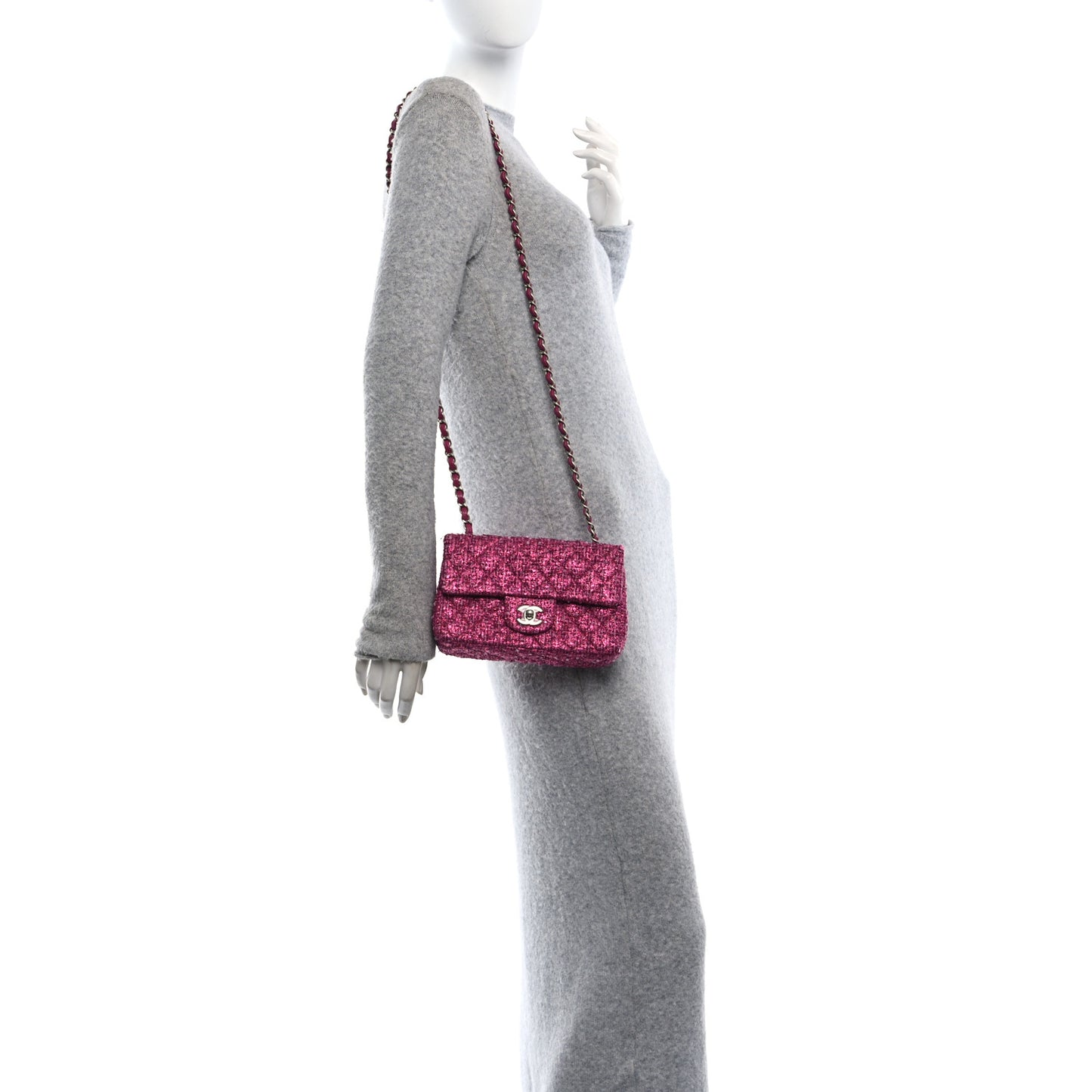 Metallic Tweed Quilted Mini Rectangular Flap Pink