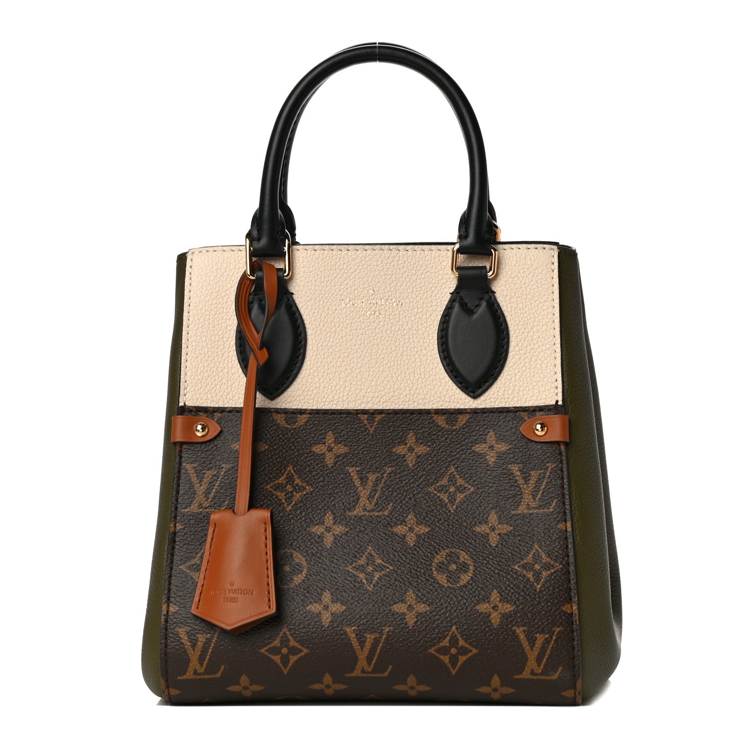 Louis Vuitton Calfskin Monogram Fold Tote PM Cream Khaki Black 1 of 9