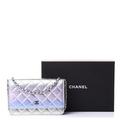 Chanel Gradient Metallic Calfskin Quilted Wallet On Chain WOC Silver Blue Yellow Purple 11 of 11