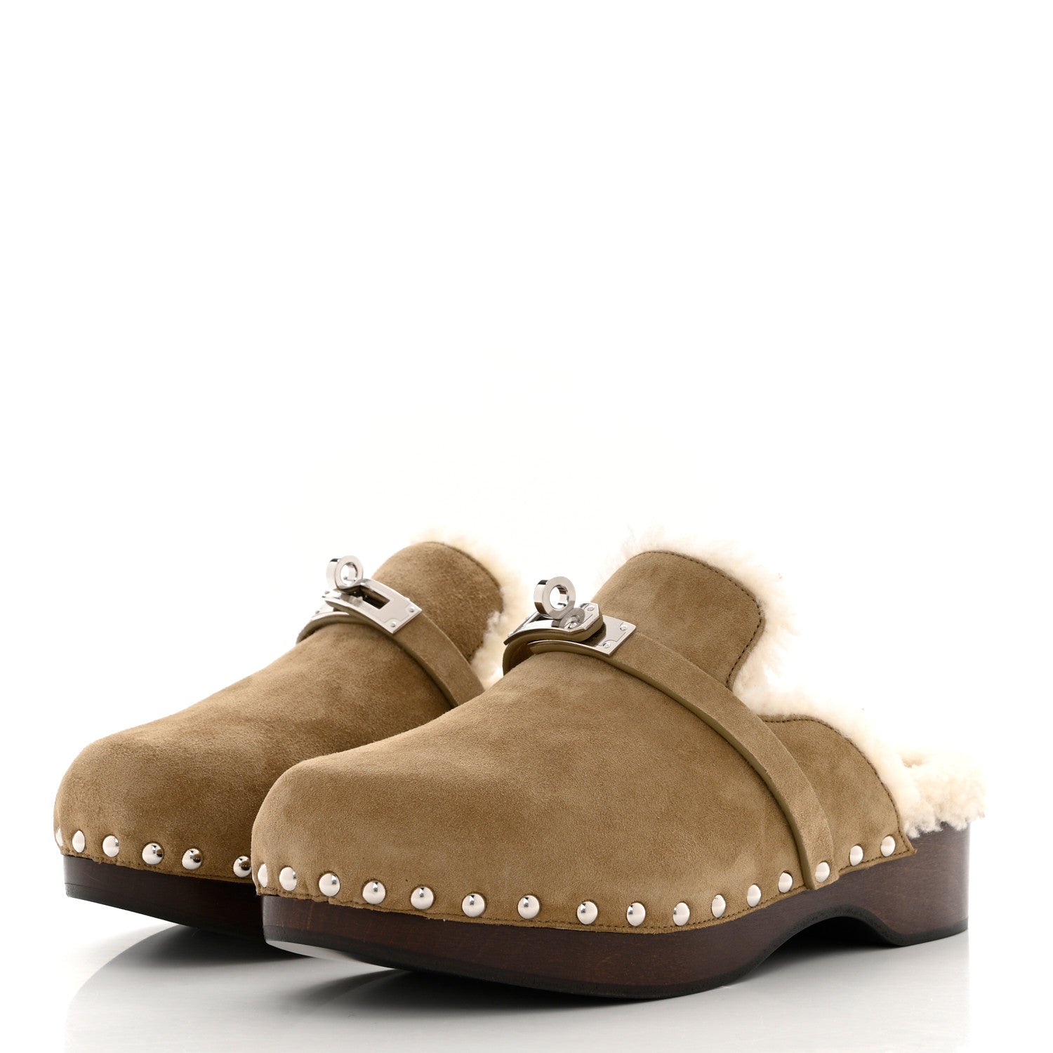 Hermes Suede Goatskin Woolskin Carlotta Mules 37 Beige Gobi 3 of 9