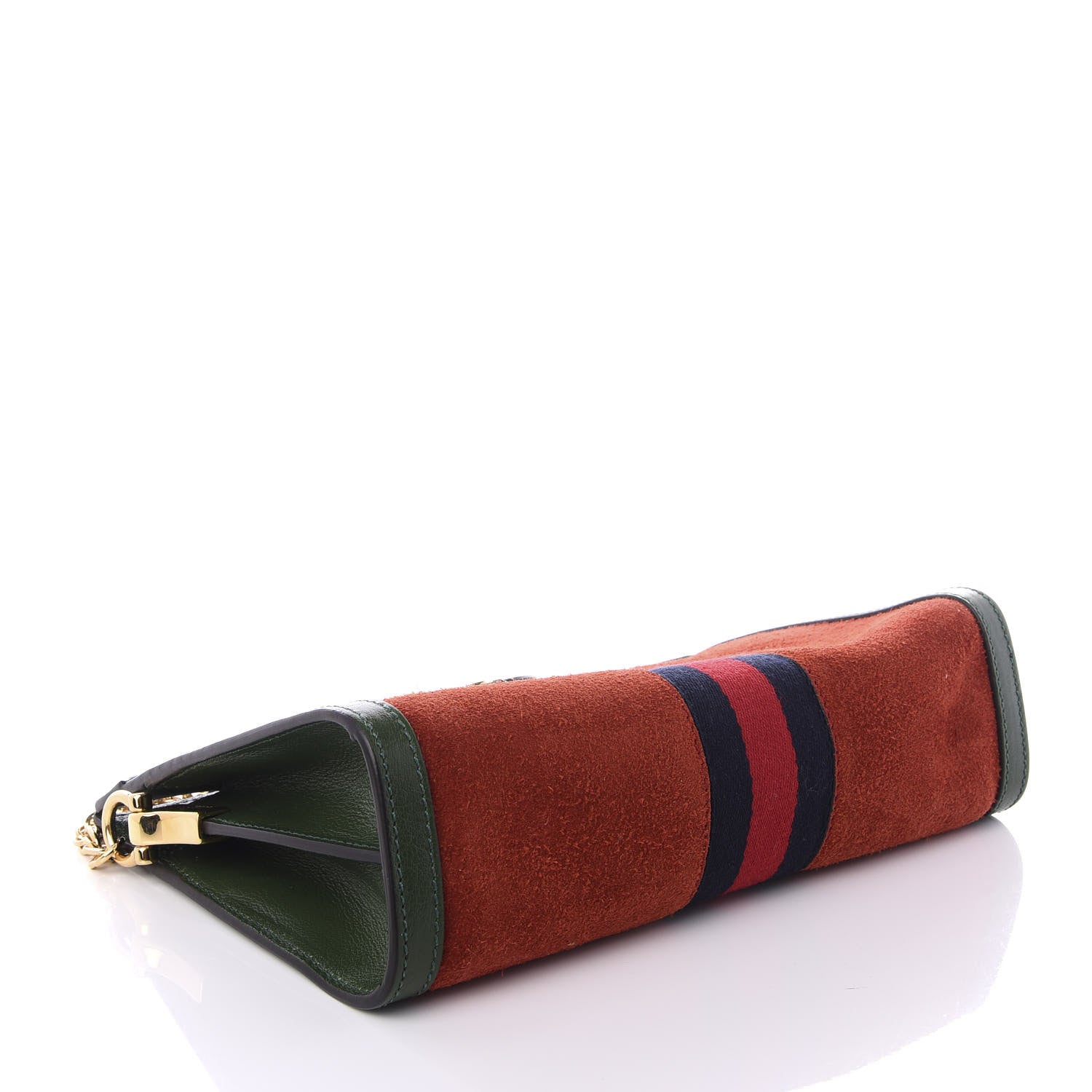 Gucci Suede Calfskin GG Web Small Ophidia Chain Shoulder Bag Brown Red Green 3 of 8