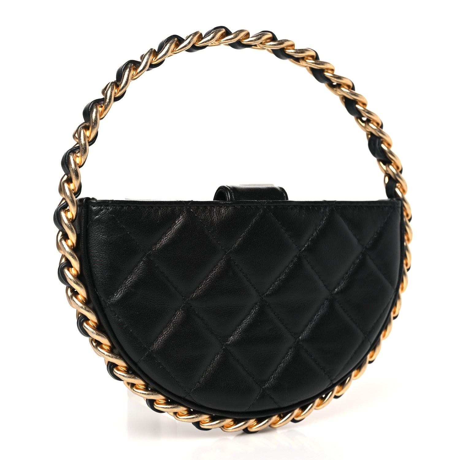 Chanel Lambskin Quilted Round Camellia Mini Clutch Black 4 of 10