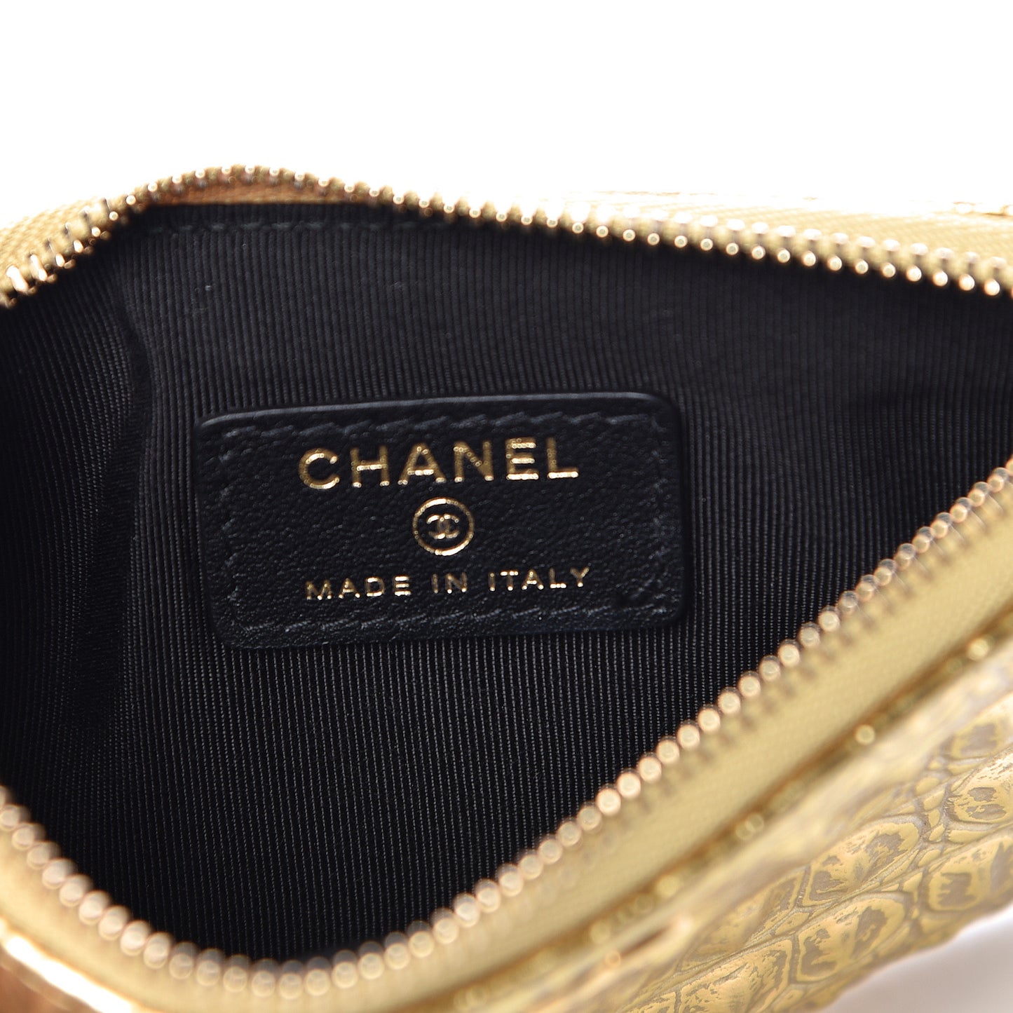 Metallic Calfskin Crocodile Embossed Cocodile Cosmetic Case Gold