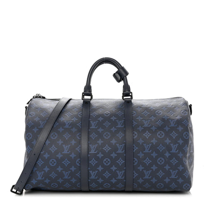 Louis Vuitton Calfskin Monogram Shadow Keepall Bandouliere 50 Navy 1 of 11
