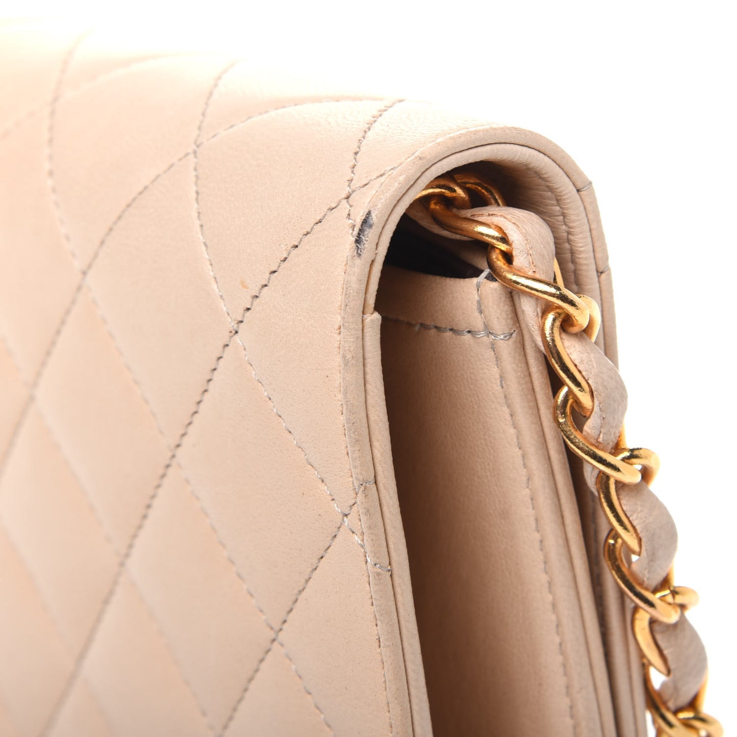 Lambskin Quilted Small Single Flap Beige