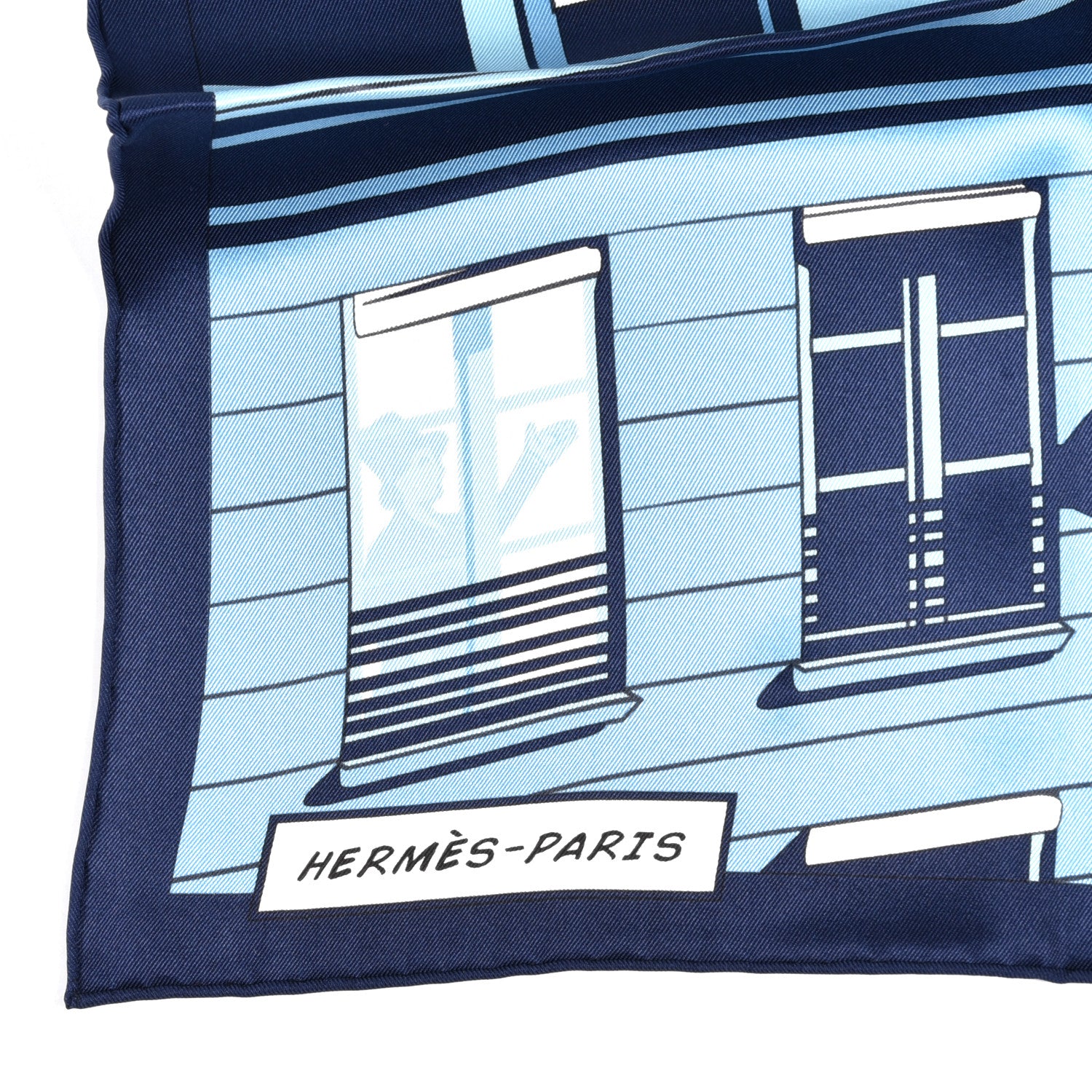 Hermes Silk Minuit Au Faubourg Scarf 70 Marine Ciel White 2 of 7