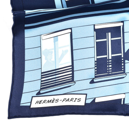 Hermes Silk Minuit Au Faubourg Scarf 70 Marine Ciel White 2 of 7