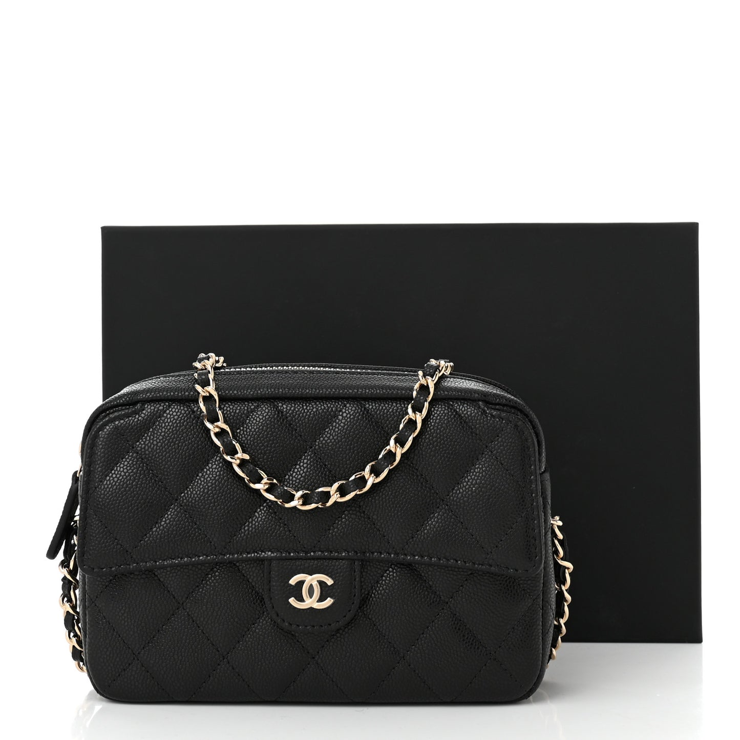 Caviar Quilted Mini Zip Clutch With Chain Black
