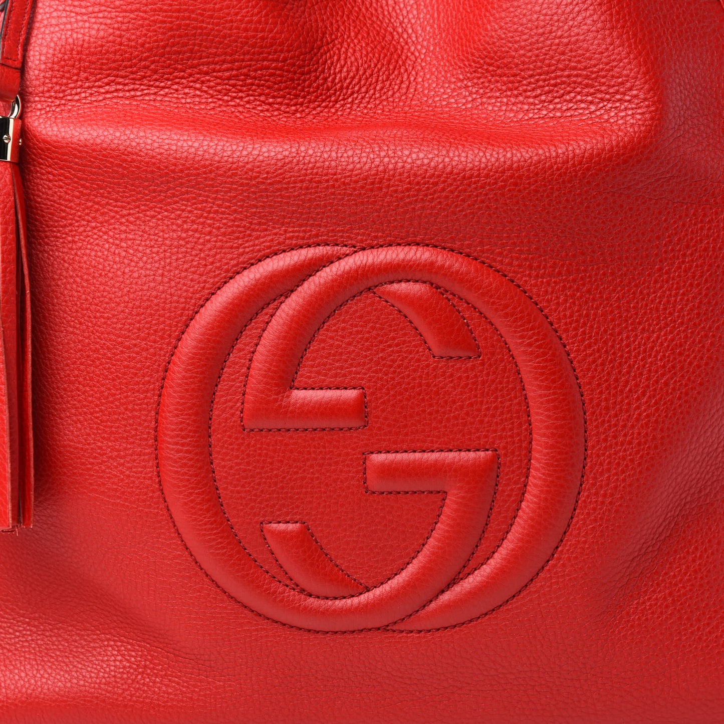 Pebbled Calfskin Large Soho Shoulder Bag Red