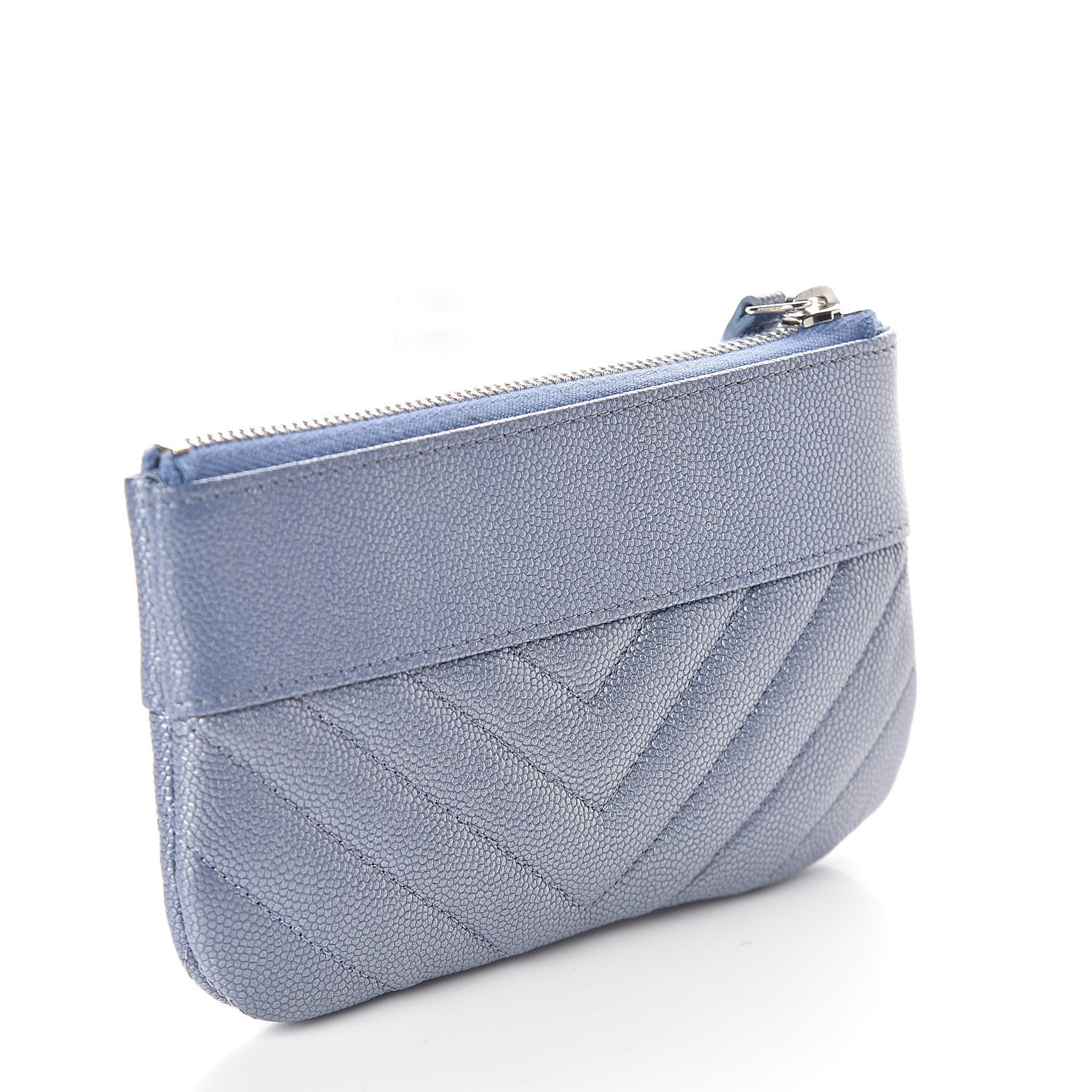 Chanel Metallic Caviar Chevron Quilted Small Vintage Mademoiselle Cosmetic Case Blue 3 of 7