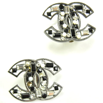 Chanel Crystal Pearl CC Clip On Earrings Silver 1 of 5