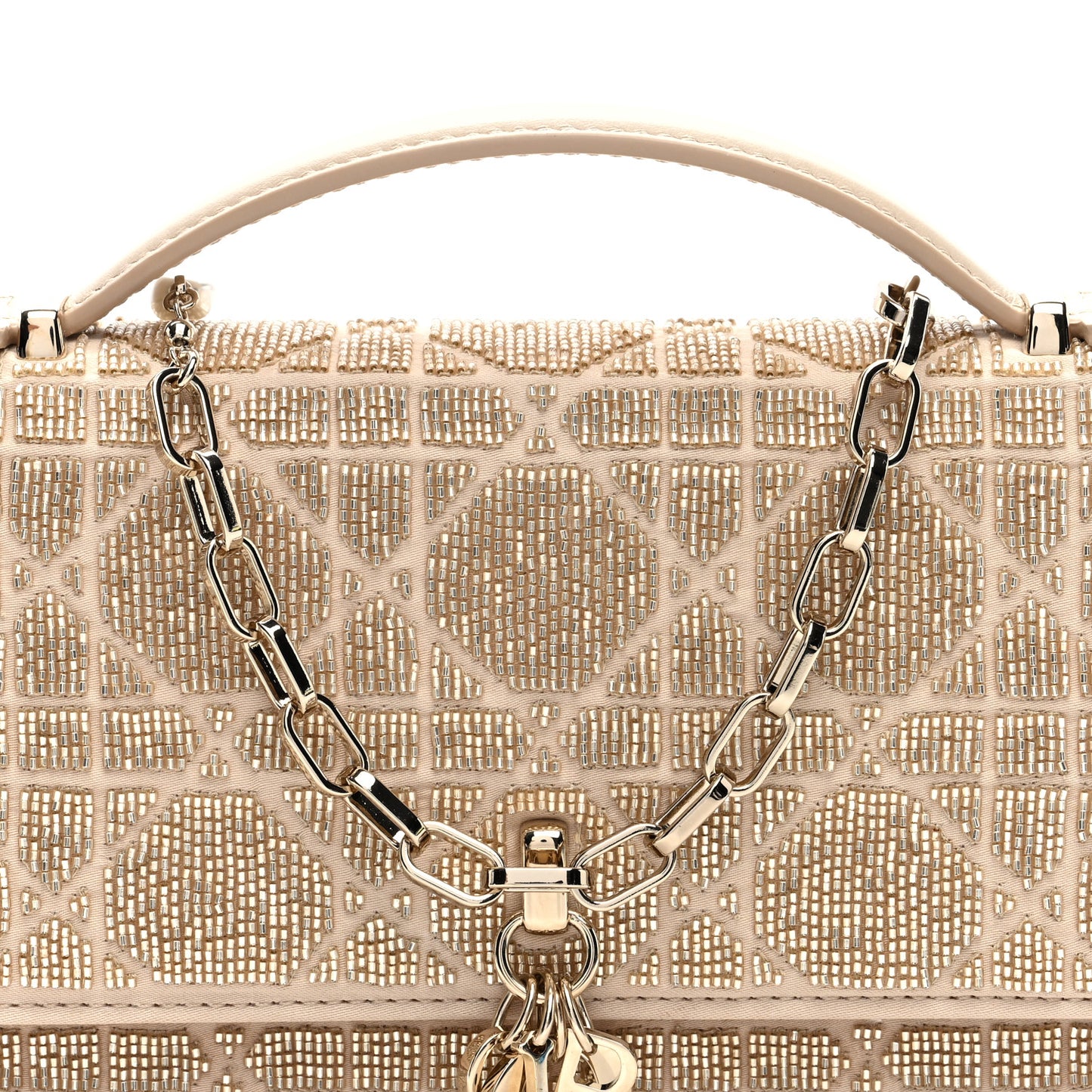 Calfskin Technical Fabric Beaded Embroidered Cannage Mini My Dior Top Handle Clutch Caramel Beige