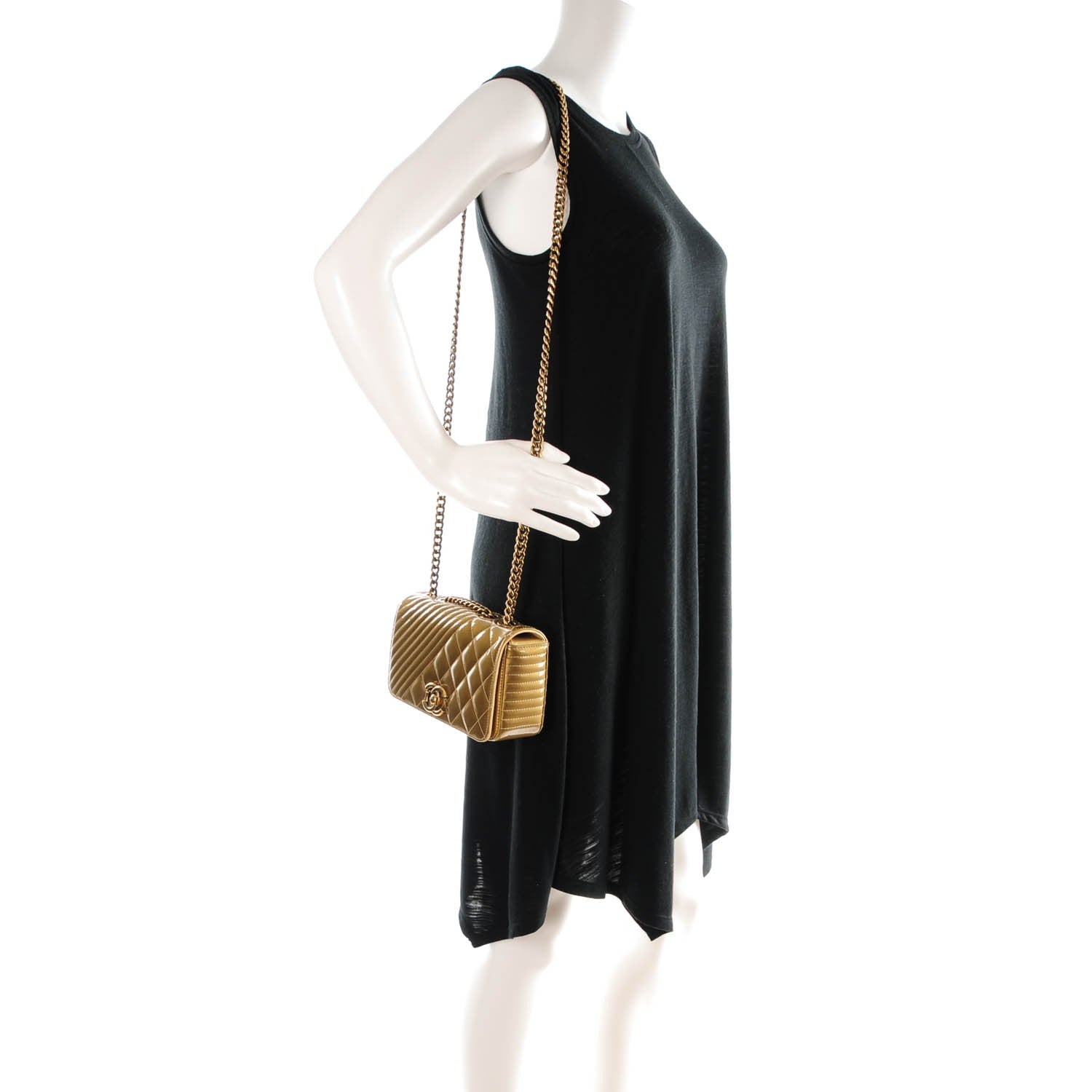 Chanel Patent Quilted Small Coco Boy Flap Gold 2 of 7