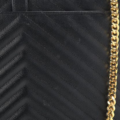Saint Laurent Grain De Poudre Matelasse Chevron Large Monogram Satchel Black 5 of 5