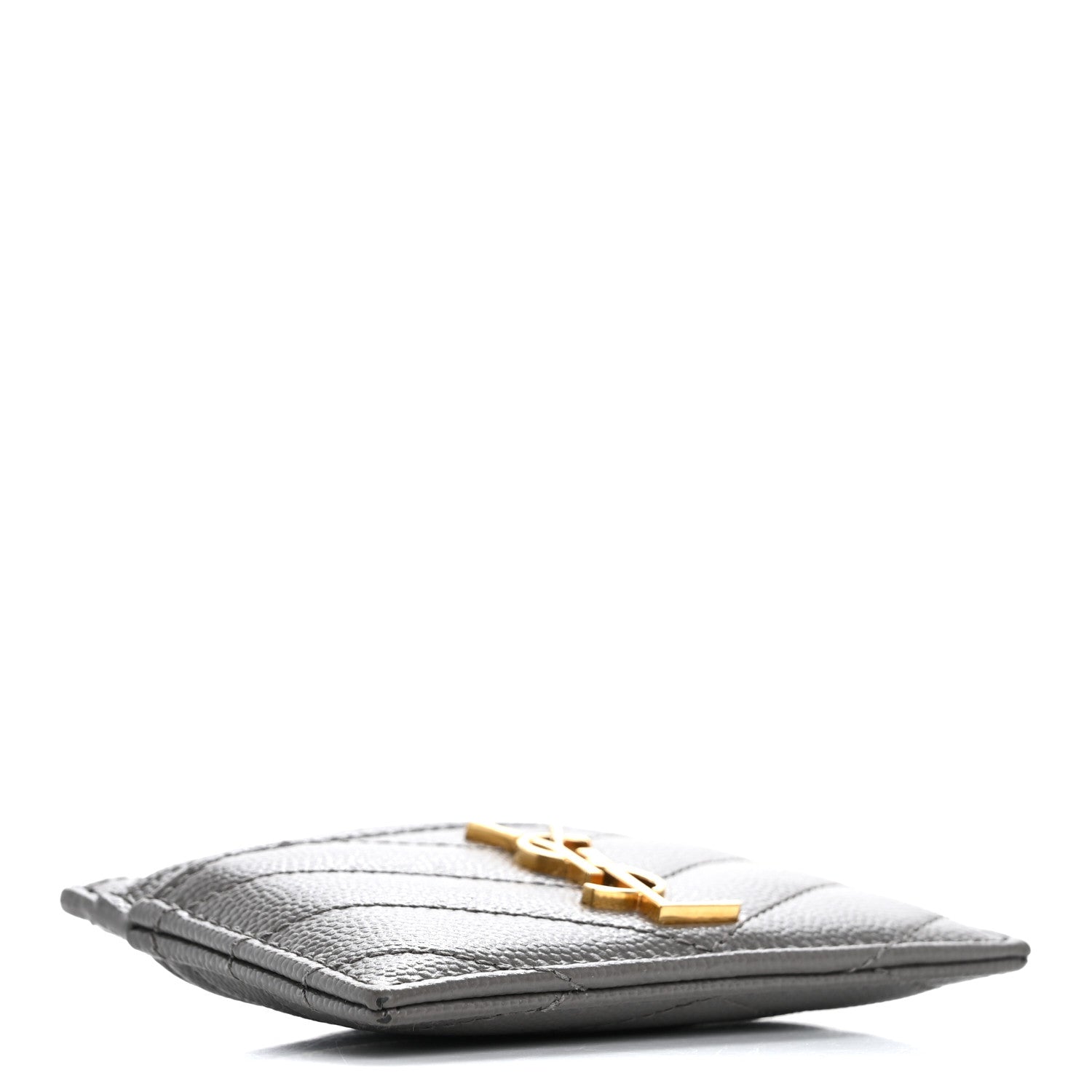 Saint Laurent Grain De Poudre Matelasse Chevron Monogram Credit Card Case Fog 4 of 16