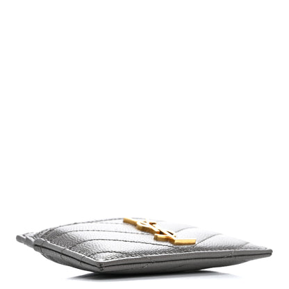 Saint Laurent Grain De Poudre Matelasse Chevron Monogram Credit Card Case Fog 4 of 16