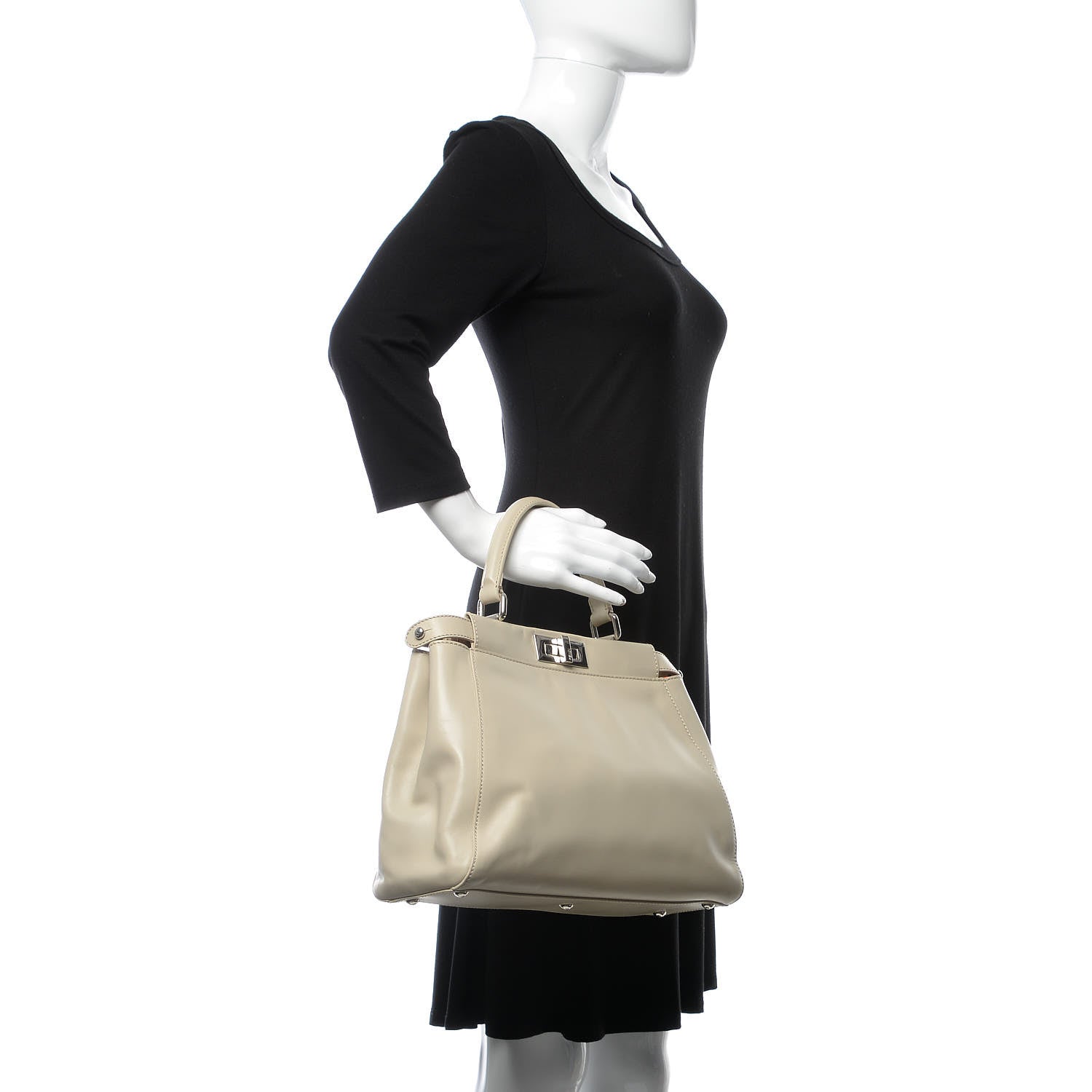 Fendi Vitello Morgan Shiny Nappa Medium Peekaboo Iconic Satchel Latte Azalea 3 of 11