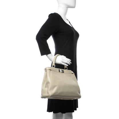 Fendi Vitello Morgan Shiny Nappa Medium Peekaboo Iconic Satchel Latte Azalea 3 of 11