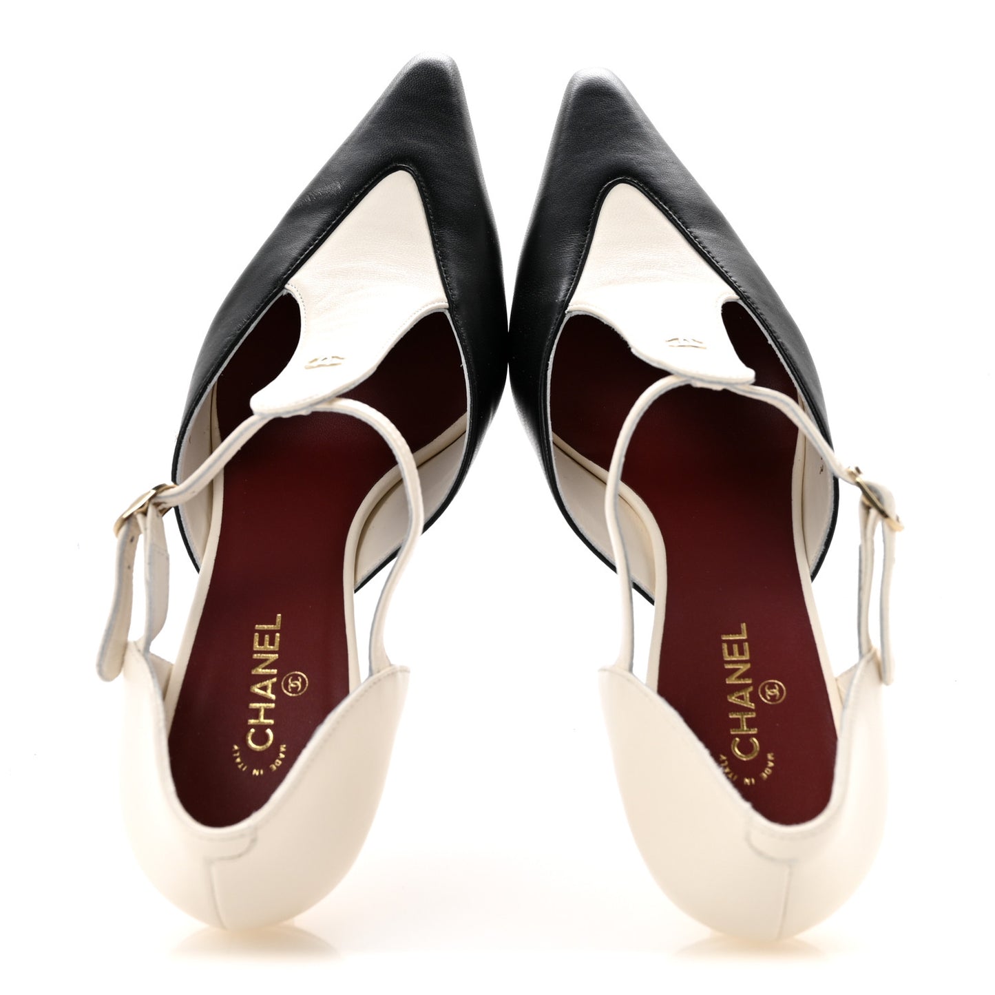 Lambskin CC Slingback Pumps 39 White Black