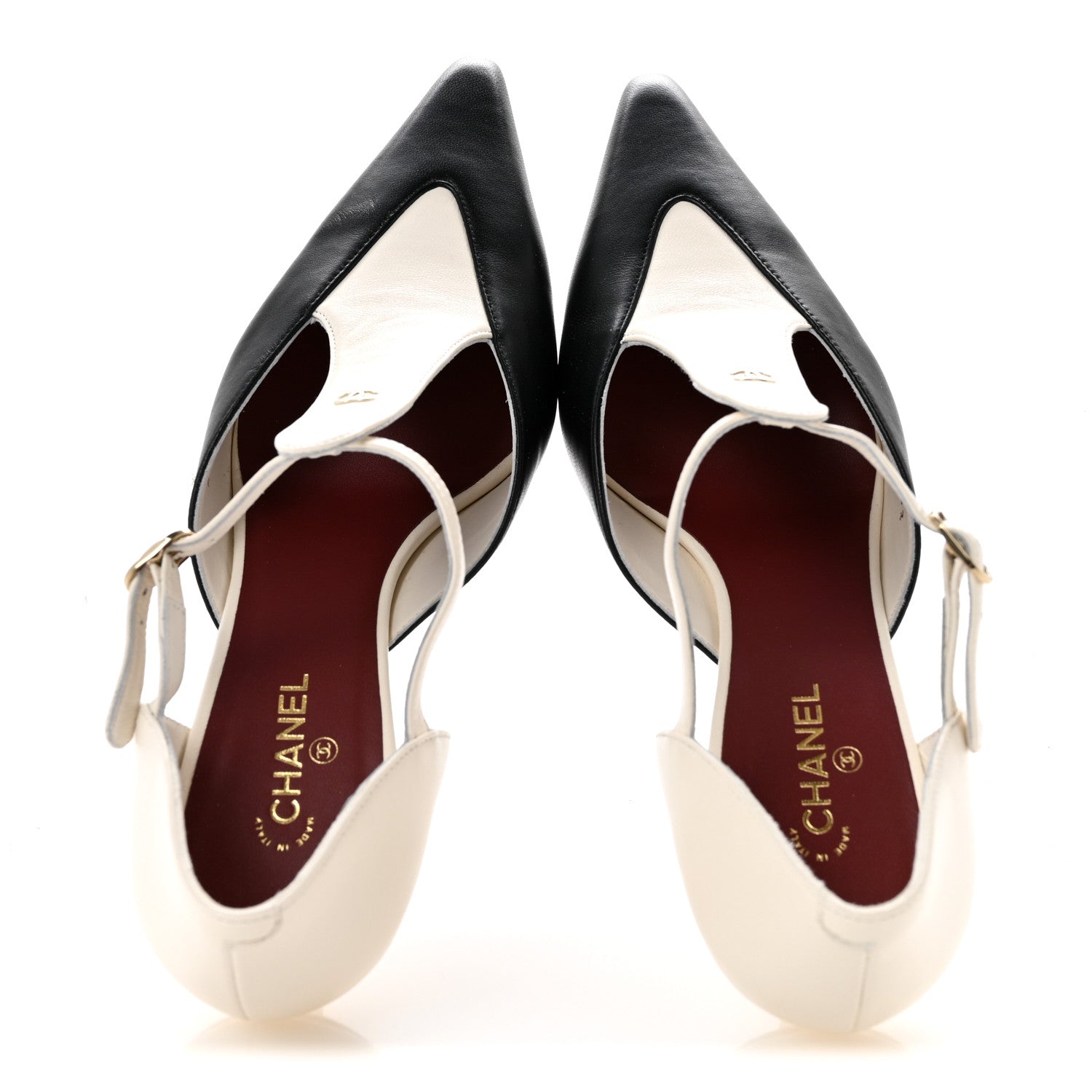 Chanel Lambskin CC Slingback Pumps 39 White Black 2 of 10