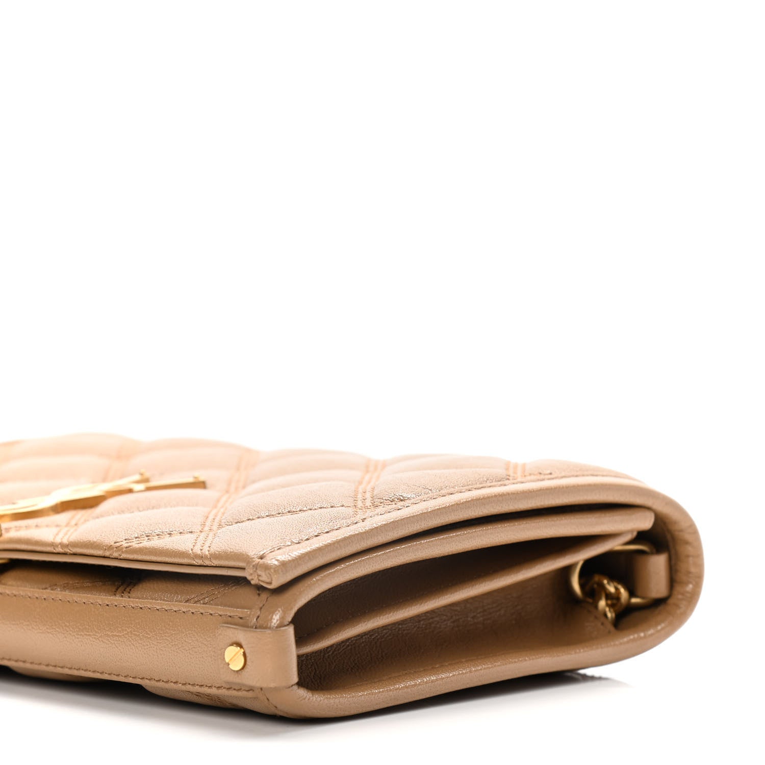 Saint Laurent Lambskin Diamond Quilted Becky Chain Wallet Gold Sand 9 of 14